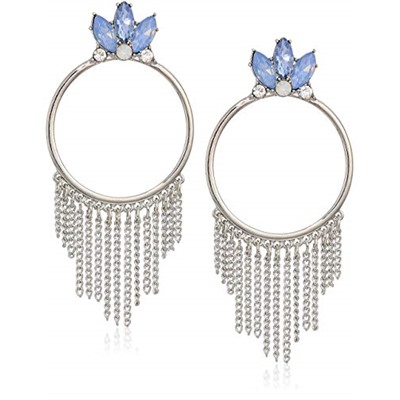 GUESS Womens Stone Doorknocker Style with Chain Fringe Earrings