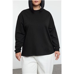 Siyah Çıt Çıt Düğme Detaylı Regular/Normal Kalıp Örme Büyük Beden Sweatshirt TBBAW25AO00039