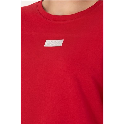 Kadın Kırmızı Bisiklet Yaka Basic Sweatshirt