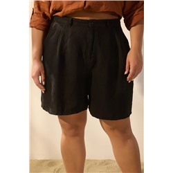 Siyah %100 Keten Dokuma Şort & Bermuda TBBSS25AP00038