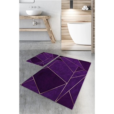 WOOLLY HOME COLLECTİON Prizma Desenli Mor 2'li Banyo Halı Takımı (40x60/60x100) - Wly180 WLY180