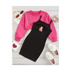 DLRboutique Ayıcık baskı elbise & crop sweat kombin 130