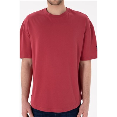 Erkek Long Fit Bisiklet Yaka Vişne Basic Tişört