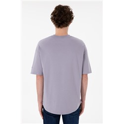 Erkek Long Fit Bisiklet Yaka Gri Basic Tişört