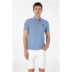 Erkek Slim Fit Polo Yaka Mavi Basic Tişört