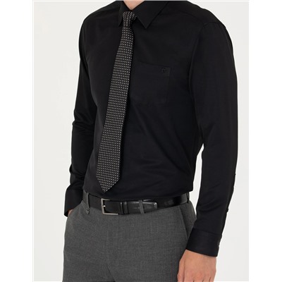 Siyah Regular Fit Uzun Kollu Basic Gömlek
