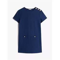 Gold-Button Ponte Shift Dress