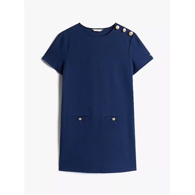 Gold-Button Ponte Shift Dress