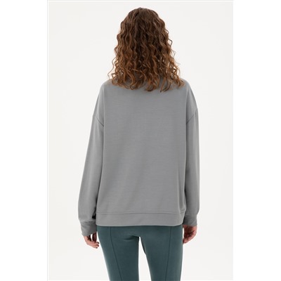 Kadın Gri Melanj Fermuarlı Sweatshirt
