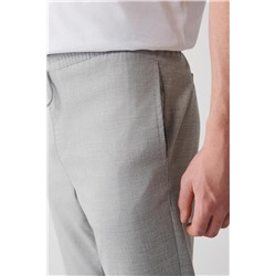 Açık Gri Yandan Cepli Beli Lastikli Bağcıklı Duble Paça Relaxed Fit Rahat Kesim Jogger Pantolon