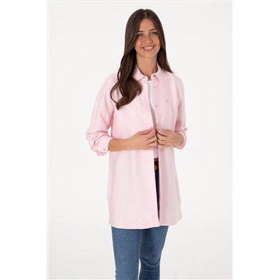 Kadın Açık Pembe Dokuma Tunik Gömlek