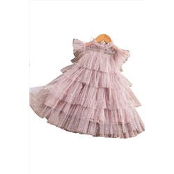 Petityu Tutu Parlak Yildizli Pembe Kiz Cocuk Sirin Kat Kat Elbise - Dogumgunu Elbisesi 22lgpinkstartutudress
