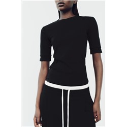 RIBBED TOP WITH EMBELLISHED TRIM