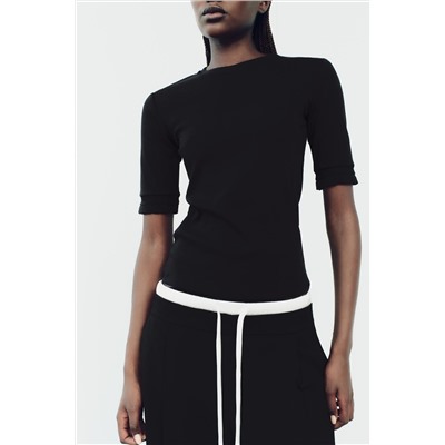 RIBBED TOP WITH EMBELLISHED TRIM