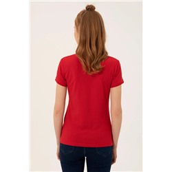 Kadın Kırmızı Basic Polo Yaka Tişört