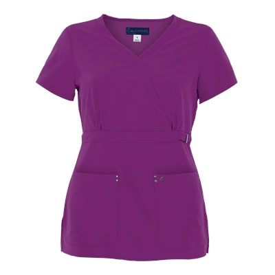 koi Sapphire Four-Way Stretch Scrubs Mock Wrap Top