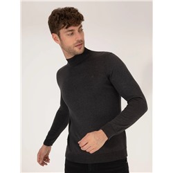 Antrasit Melanj Slim Fit Yarım Balıkçı Basic Triko Kazak