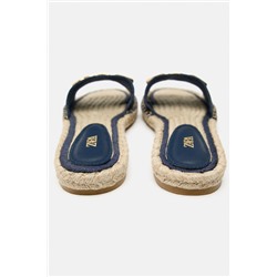 DENIM AND JUTE FLAT SLIDER SANDALS
