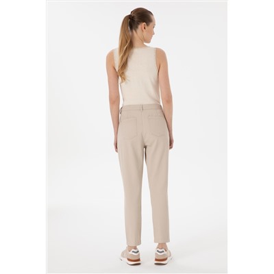 Kadın Taş Keten Karışımlı Carrot Hight Waist Fit Kanvas Pantolon