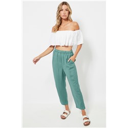 Top crop de lino - Blanco
