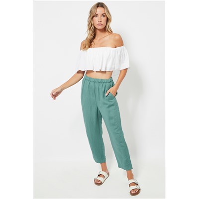 Top crop de lino - Blanco