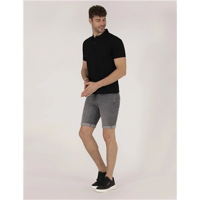 Siyah Regular Fit Polo Yaka Merserize Tişört