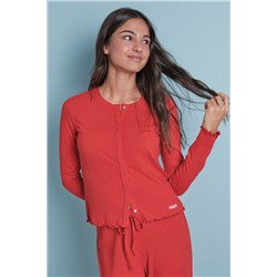 Pijama largo algodón canalé suave rojo