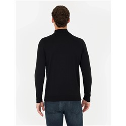 Siyah Slim Fit Yarım Balıkçı Basic Triko Kazak