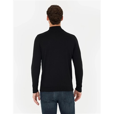 Siyah Slim Fit Yarım Balıkçı Basic Triko Kazak