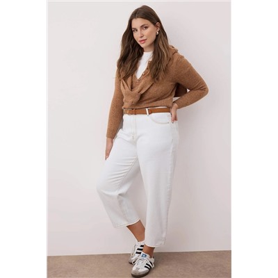 Beyaz Yüksek Bel Büyük Beden Baggy Jeans TBBAW26CJ00046