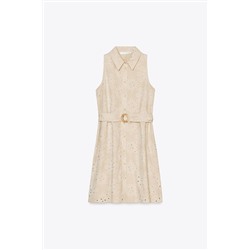 EMBROIDERED CUTWORK SMOCK DRESS