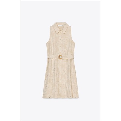 EMBROIDERED CUTWORK SMOCK DRESS