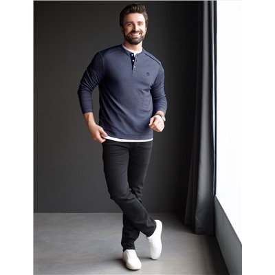 Джемпер хенли из полотна пике с меланжевым плетением с эластаном