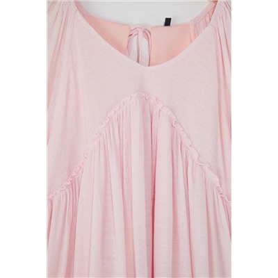 Pembe Balon Kol Crinkle Mini Dokuma Büyük Beden Elbise TBBSS25AH00168
