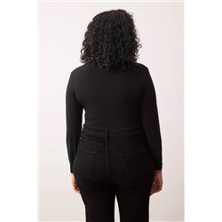 Siyah V Yaka Yakası Dantel Detaylı Örme Çıtçıtlı Büyük Beden Body TBBAW26CS00001