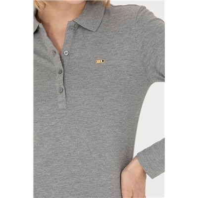Kadın Gri Melanj Basic Polo Yaka Sweatshirt