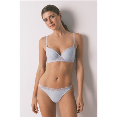 Tanga tira microfibra y encaje azul