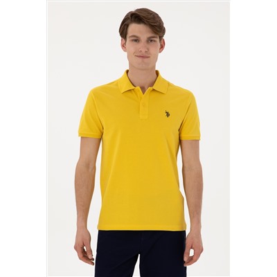 Erkek Slim Fit Polo Yaka Sarı Basic Tişört