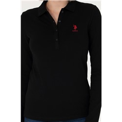 Kadın Siyah Basic Polo Yaka Sweatshirt