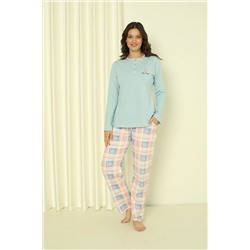 AHENGİM Woman Kadın Pijama Takımı Süprem Uzun Kol Altı Ekoseli Pamuklu Mevsimlik W20302244 1-2-10001183