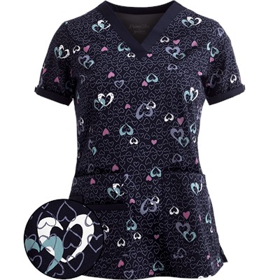 Maevn Scrubs PrimaFlex Stretch Linear Hearts Top