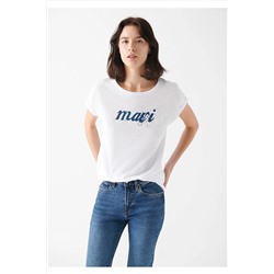 Mavi Logo Baskılı Beyaz Tişört Slim Fit / Dar Kesim 166422-620