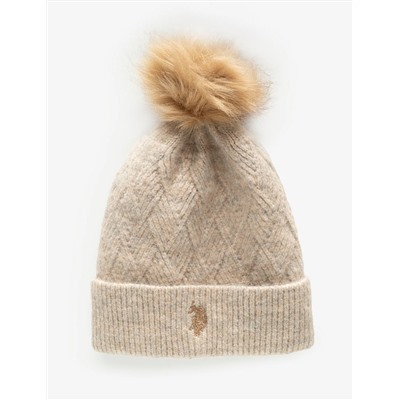 WOMENS POM POM MARLED BEANIE