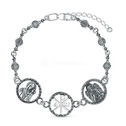 Браслет религиозный из чернёного серебра - Божья Матерь Казанская, Хризма, Ангел-Хранитель (моли Бога о нас) 925 пробы 59-002ч