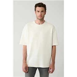 Avva, Erkek Ekru Bisiklet Yaka Jakarlı Nakışlı T-shirt A41y1194