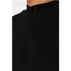 Siyah Fermuarlı %100 Pamuk Fitilli Kaşkorse Örme Büyük Beden Bluz TBBSS24AF00040