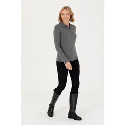 Kadın Antrasit Melanj Basic Polo Yaka Sweatshirt