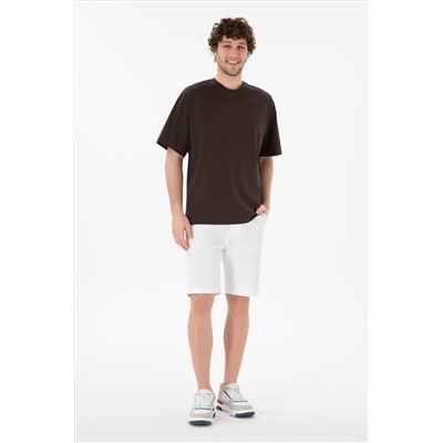 Erkek Comfort Fit Bisiklet Yaka Kahverengi Merserize Basic Tişört