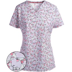 White Cross Scrubs Charlotte Print Top