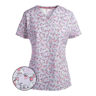 White Cross Scrubs Charlotte Print Top